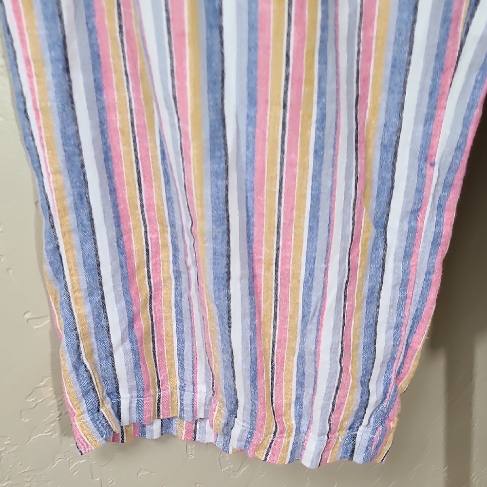 Seven7 Multicolor Striped Wide Leg Palazzo Cropped Linen Blend Pants Size 10 - Picture 5 of 13
